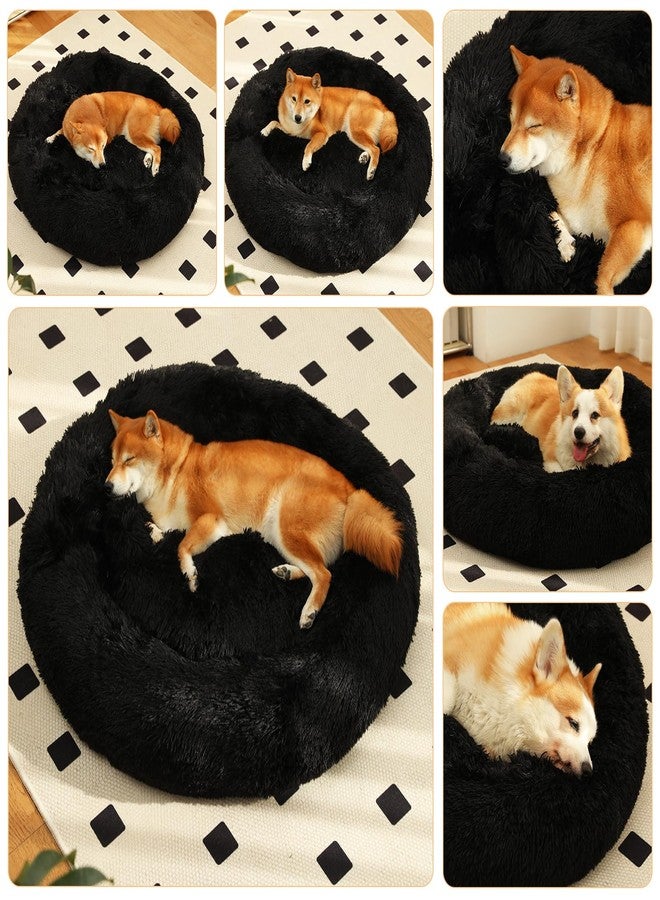 Kimpets Dog Beds - Calming Round Donut Washable Cuddle Anxiety Cat Bed, Anti-Slip Faux Fur - Medium & Large Dogs (20'' Black) - Image 5